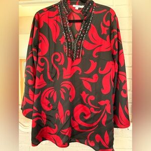 Chico's Red and Black Patterned Blouse
